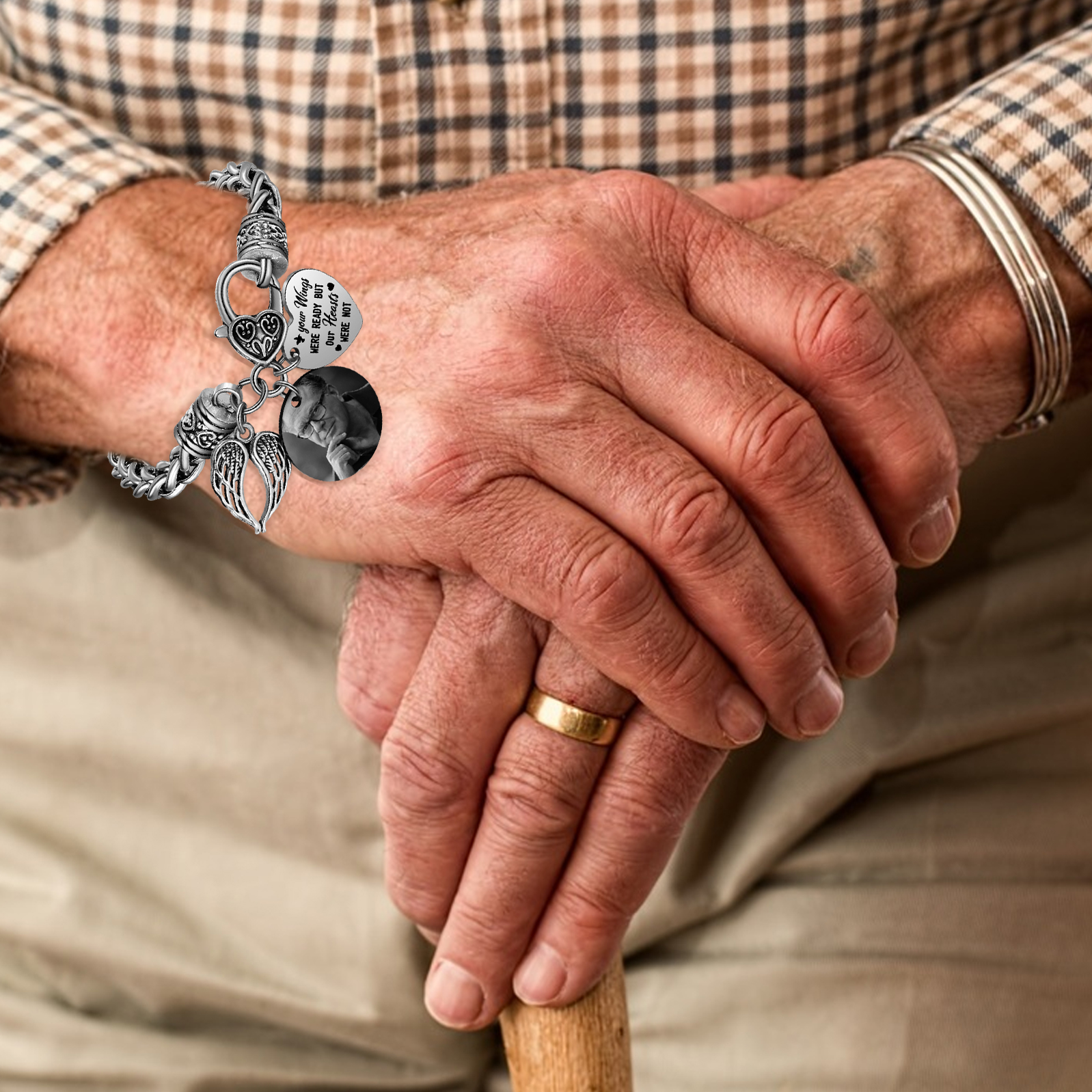Personalisiertes 1 Foto Edelstahl Armband mit Engelsflügel-Anhänger – Deine Flügel waren bereit, aber unser Herz war es nicht – Gedenkarmband