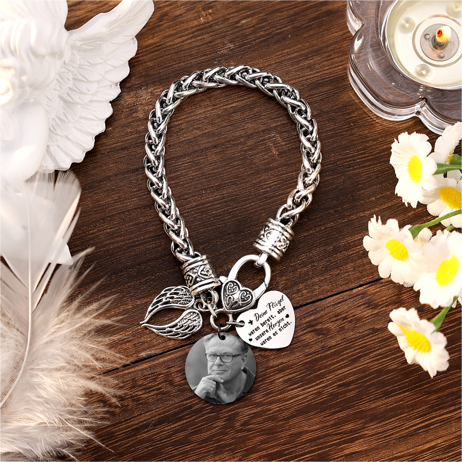 Personalisiertes 1 Foto Edelstahl Armband mit Engelsflügel-Anhänger – Deine Flügel waren bereit, aber unser Herz war es nicht – Gedenkarmband