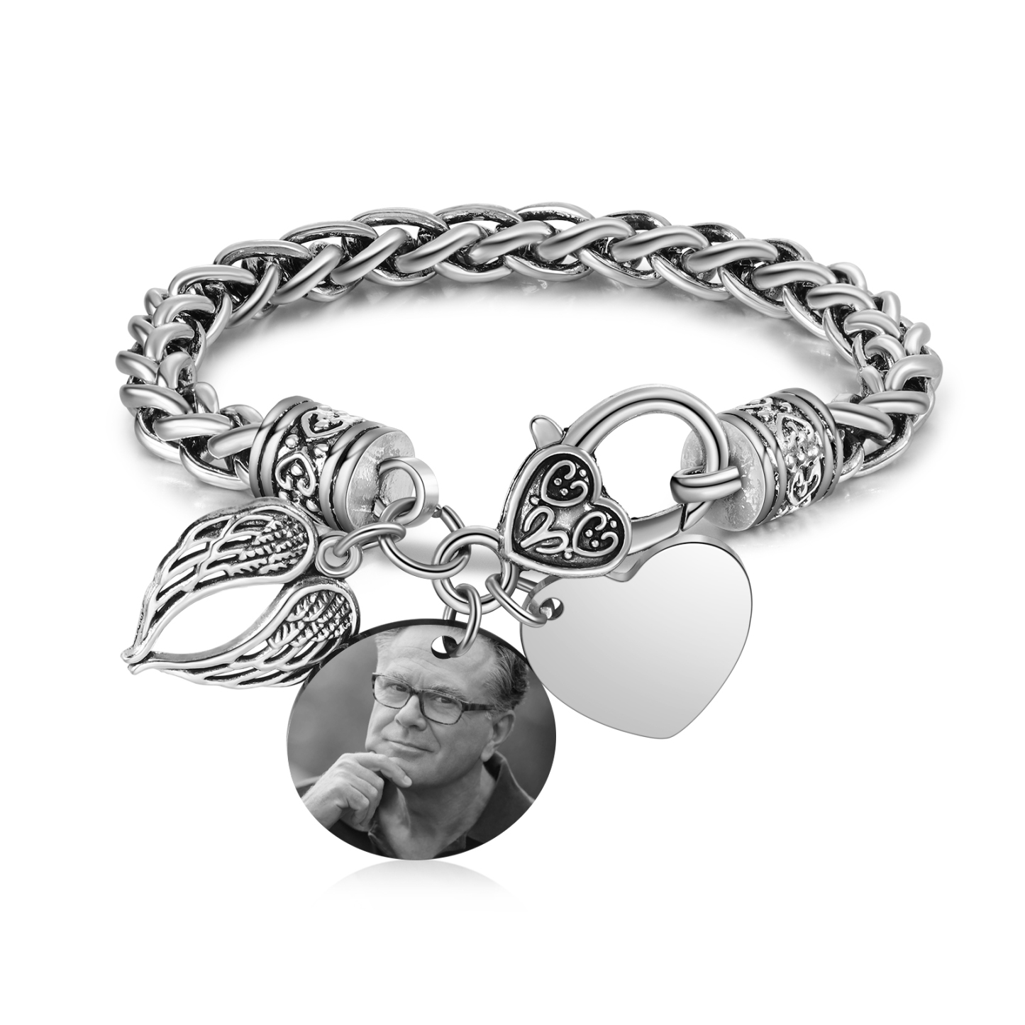 Personalisiertes 1 Foto Edelstahl Armband mit Engelsflügel-Anhänger – Deine Flügel waren bereit, aber unser Herz war es nicht – Gedenkarmband