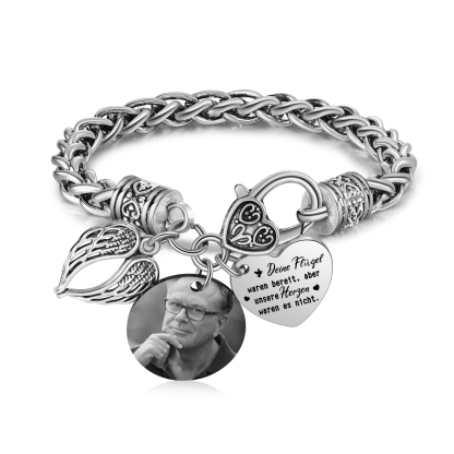 Personalisiertes 1 Foto Edelstahl Armband mit Engelsflügel-Anhänger – Deine Flügel waren bereit, aber unser Herz war es nicht – Gedenkarmband