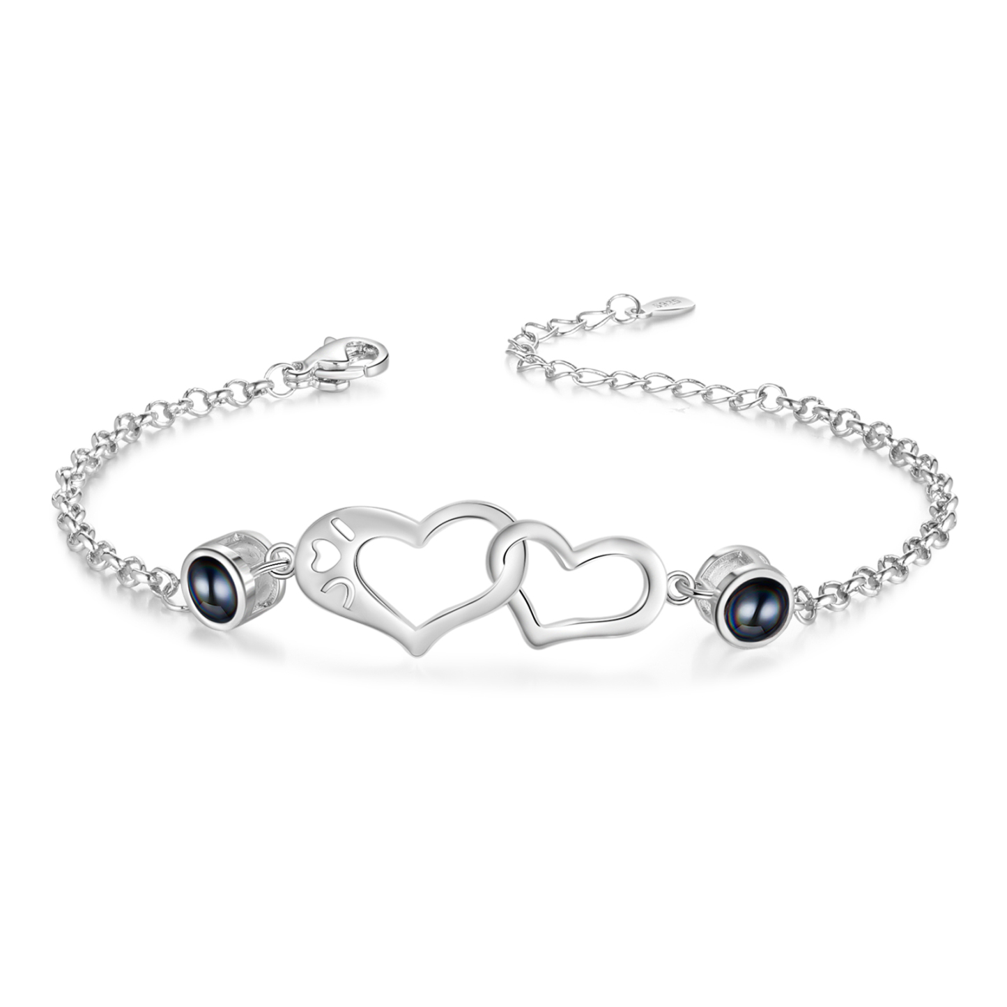 Personalisierte 2 Fotos Silbernes Doppelherz Projektion Armband