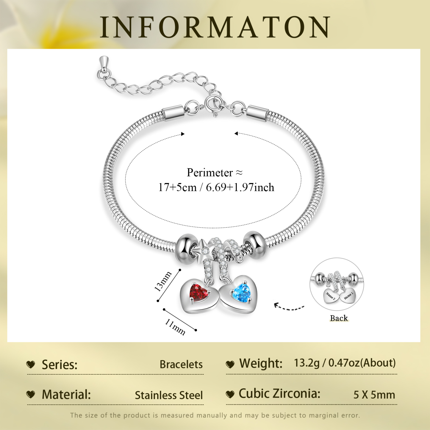 Personalisierte Armband mit 2 Geburtssteinen und 2 Namen - Ein Symbol der Liebe