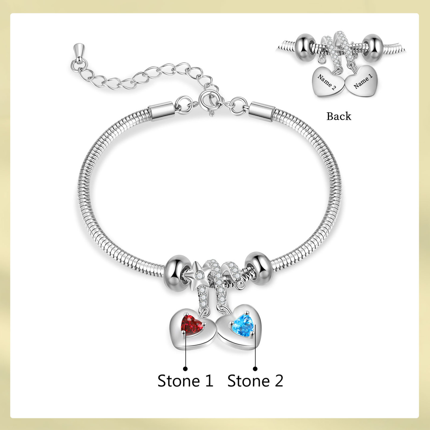 Personalisierte Armband mit 2 Geburtssteinen und 2 Namen - Ein Symbol der Liebe