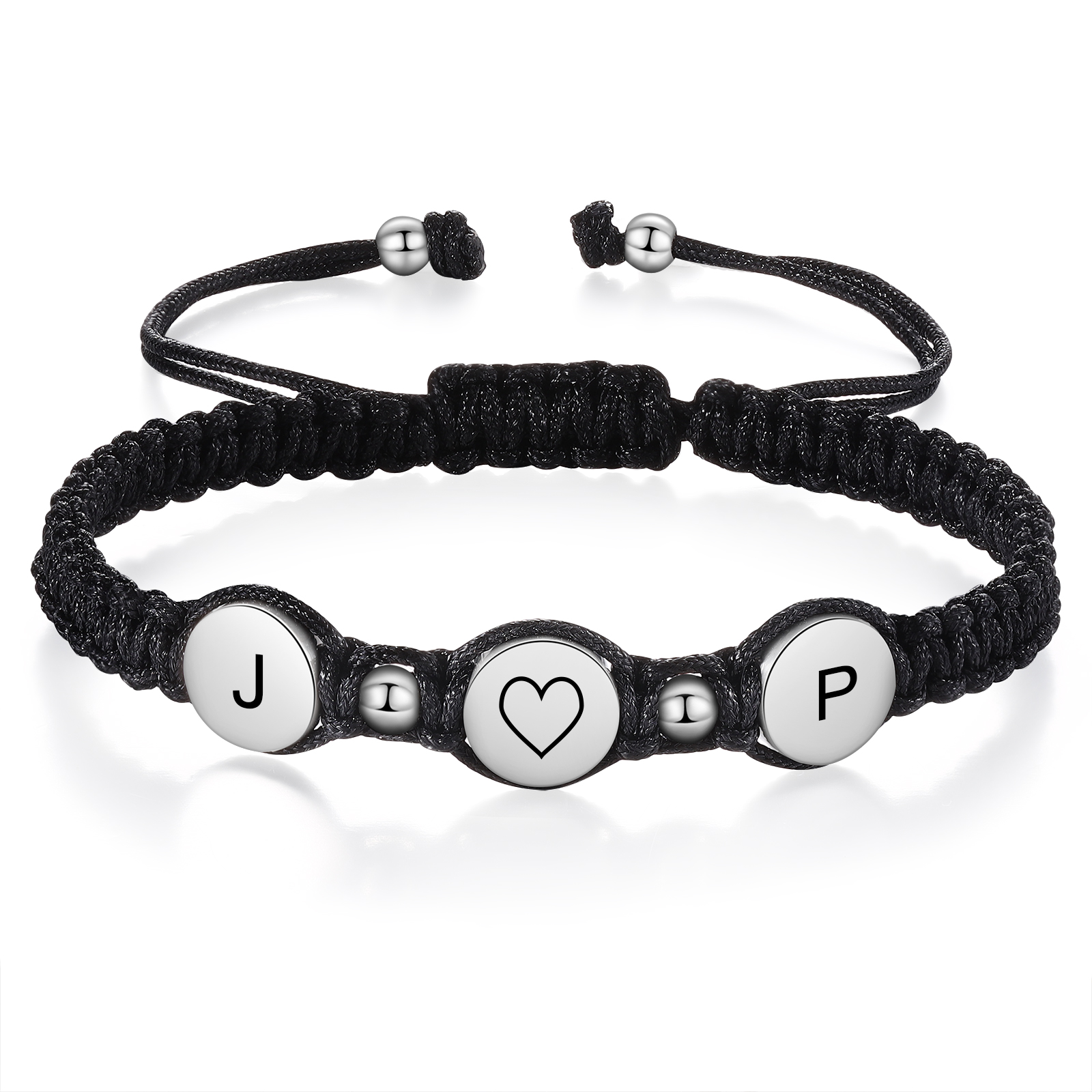 Personalisierte 4 Buchstaben Geflochtenes mit Edelstahl Perle Paar-Armband Set für Paar