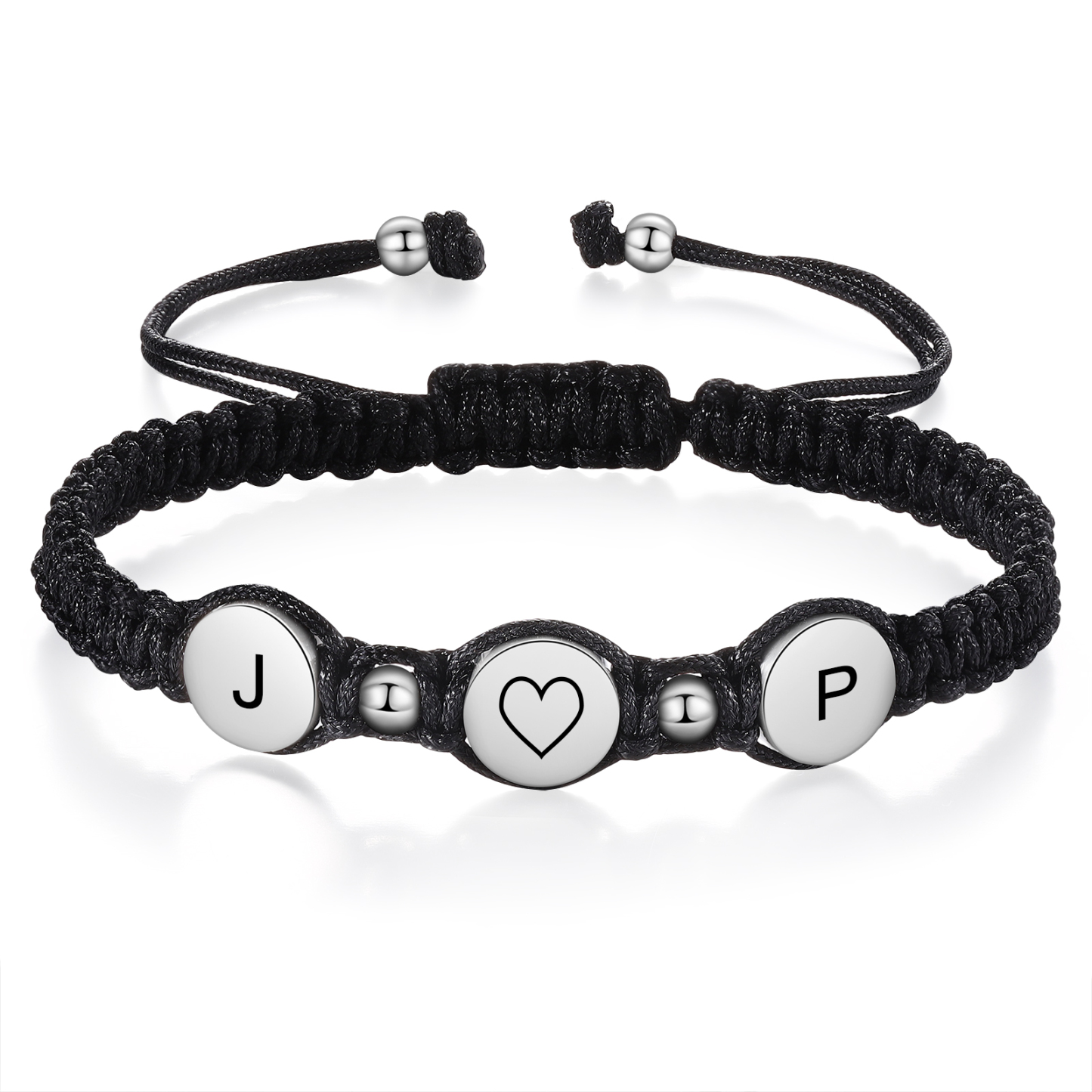 Personalisierte 4 Buchstaben Geflochtenes mit Edelstahl Perle Paar-Armband Set für Paar