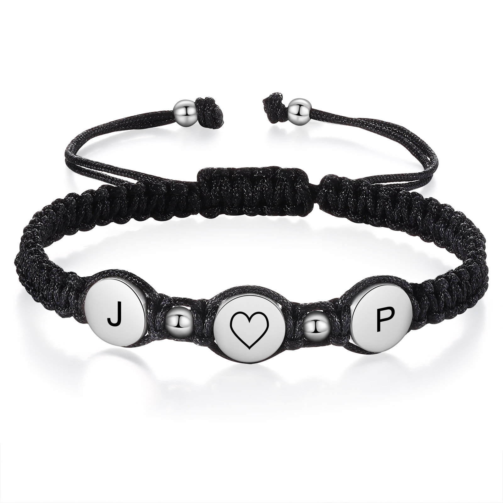 Personalisierte 4 Buchstaben Geflochtenes mit Edelstahl Perle Paar-Armband Set für Paar