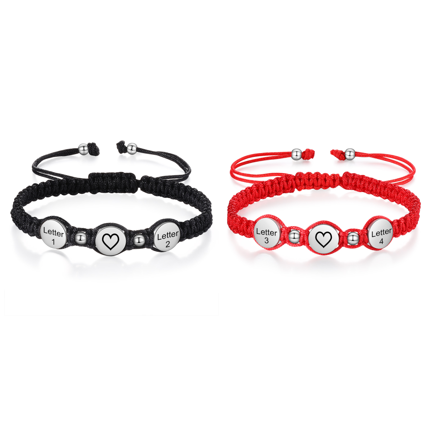 Personalisierte 4 Buchstaben Geflochtenes mit Edelstahl Perle Paar-Armband Set für Paar