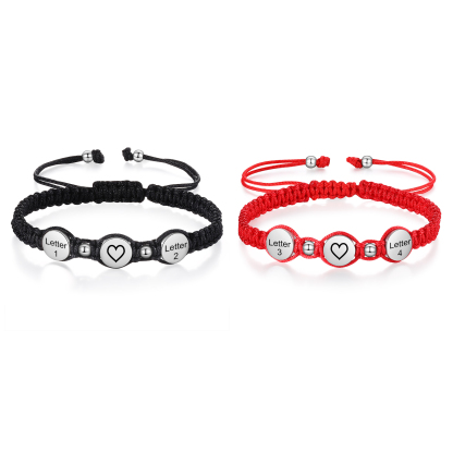 Personalisierte 4 Buchstaben Geflochtenes mit Edelstahl Perle Paar-Armband Set für Paar