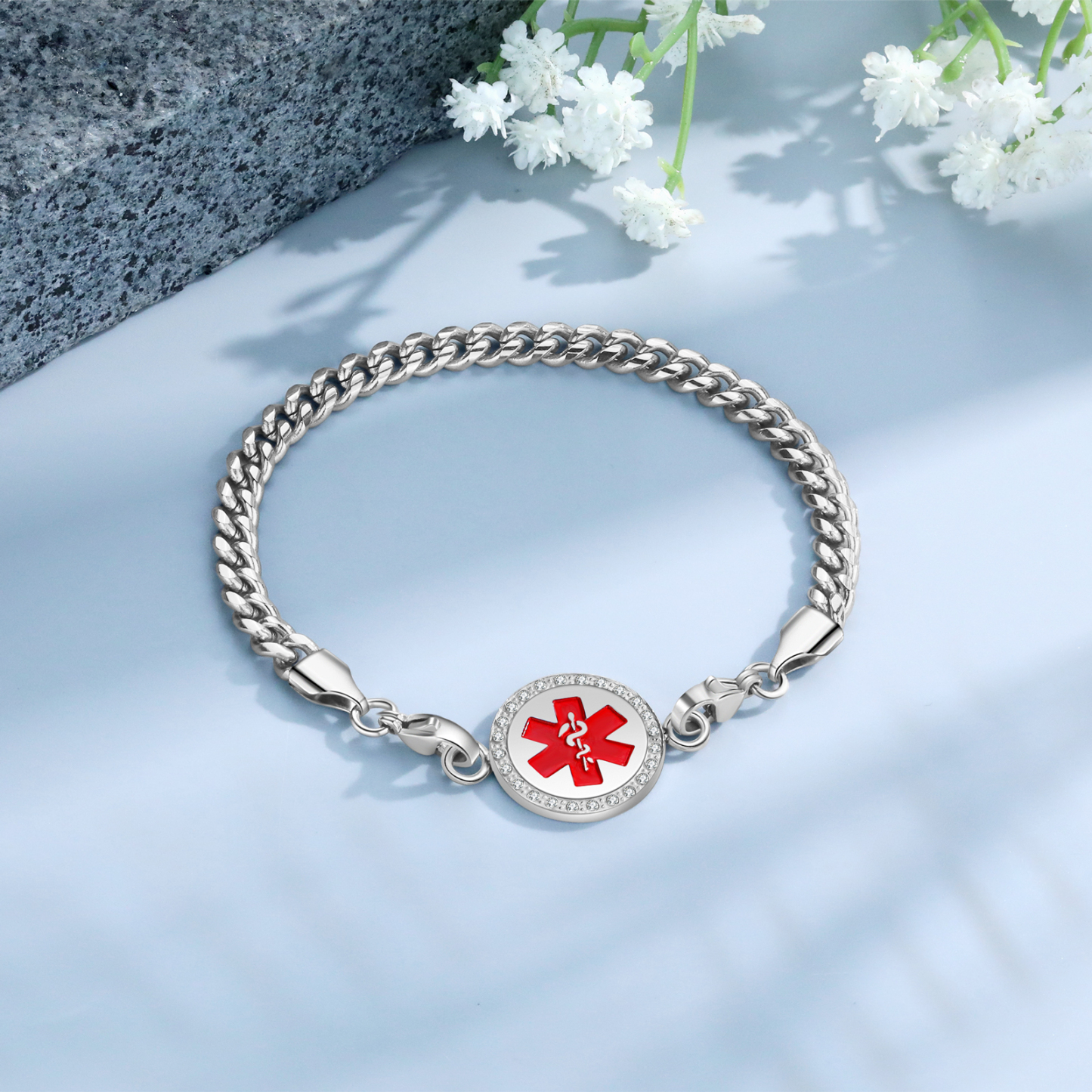 Personalisierter 1 Name & 1 Telefonnummer Edelstahl Notfall-Medizin-Armband