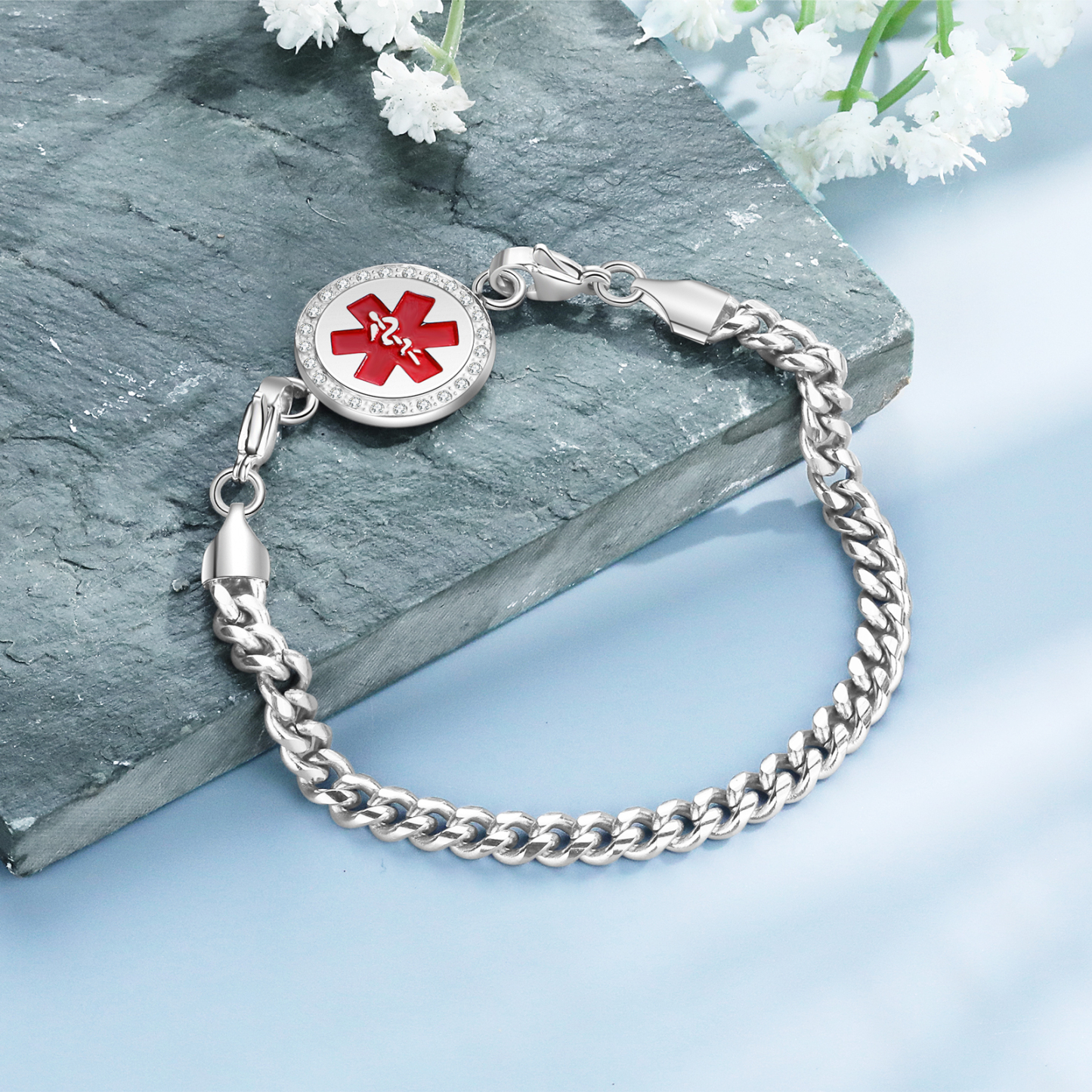 Personalisierter 1 Name & 1 Telefonnummer Edelstahl Notfall-Medizin-Armband