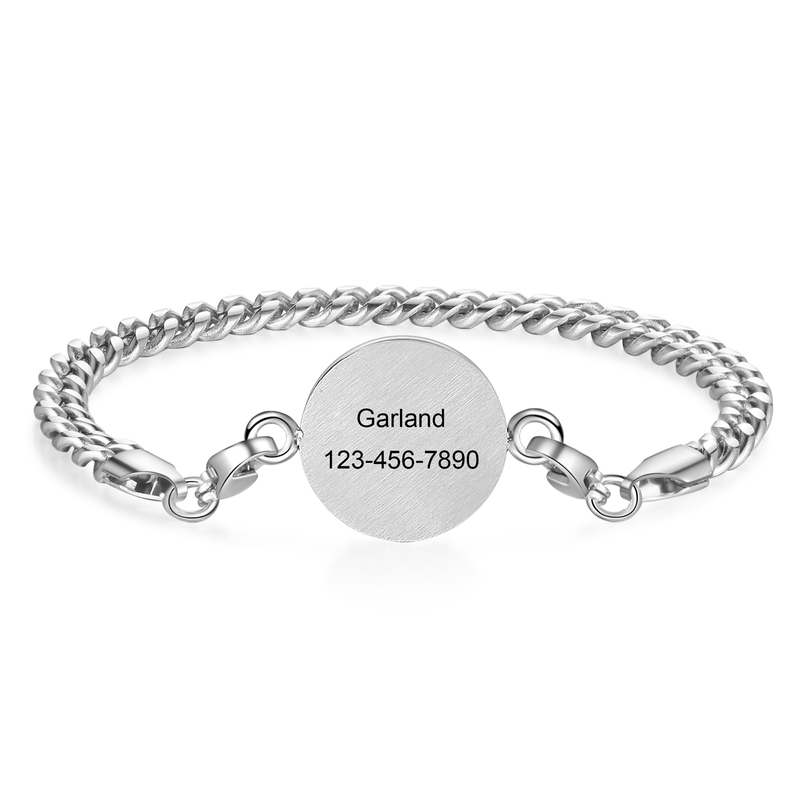 Personalisierter 1 Name & 1 Telefonnummer Edelstahl Notfall-Medizin-Armband