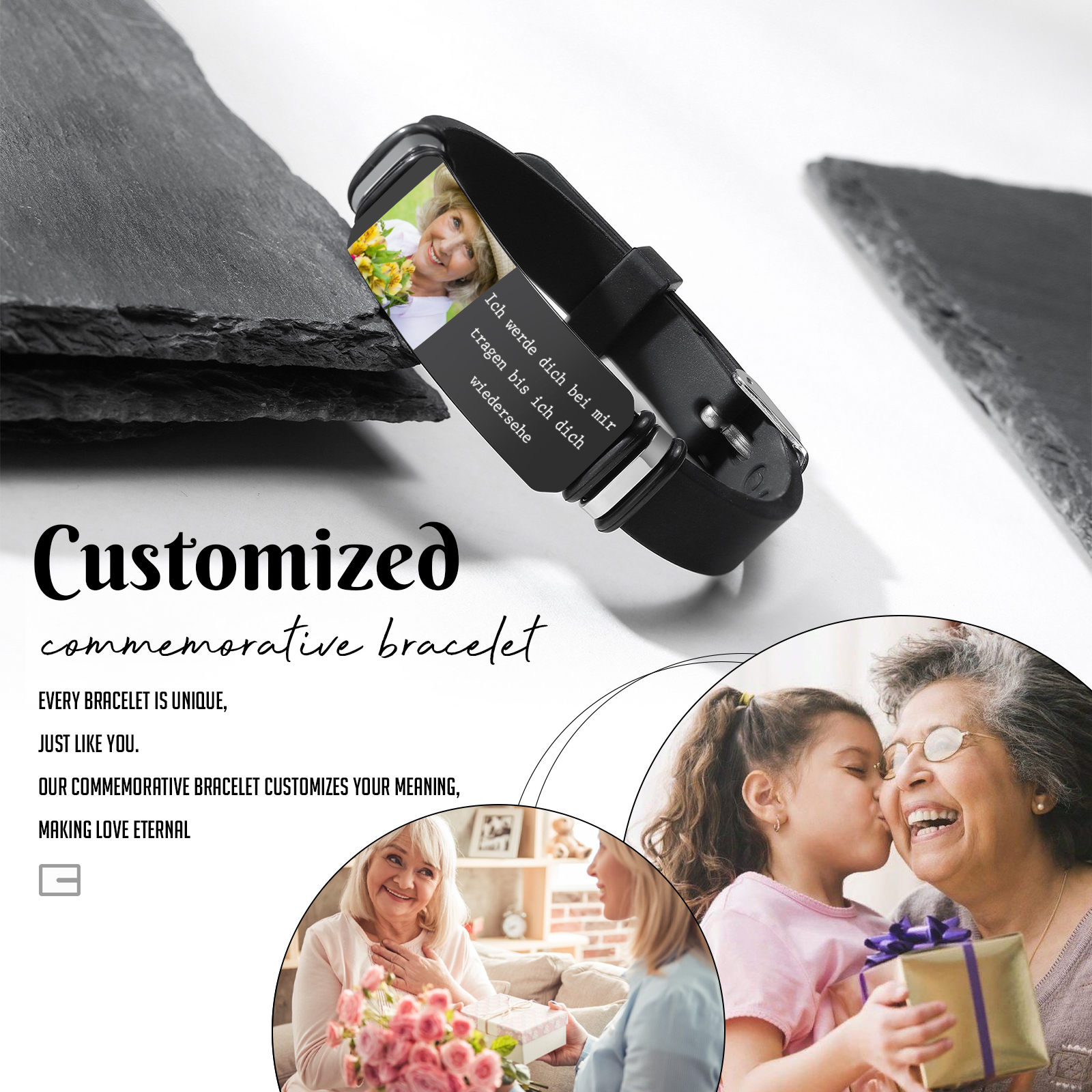 Herren Personalisiertes 1 Foto Edelstahl Armband -Ich werde dich bei mir tragen bis ich dich wiedersehe- Gedenk-Armband