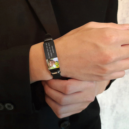 Herren Personalisiertes 1 Foto Edelstahl Armband -Ich werde dich bei mir tragen bis ich dich wiedersehe- Gedenk-Armband
