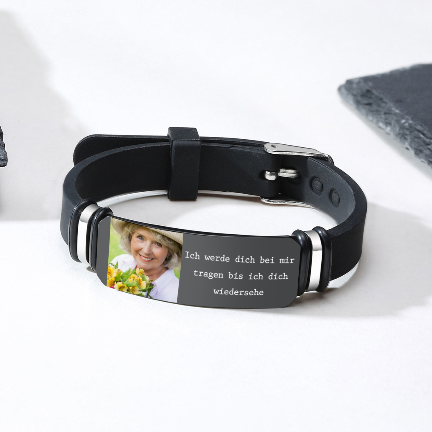 Herren Personalisiertes 1 Foto Edelstahl Armband -Ich werde dich bei mir tragen bis ich dich wiedersehe- Gedenk-Armband