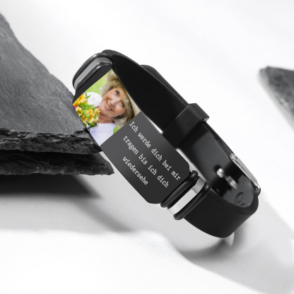 Herren Personalisiertes 1 Foto Edelstahl Armband -Ich werde dich bei mir tragen bis ich dich wiedersehe- Gedenk-Armband