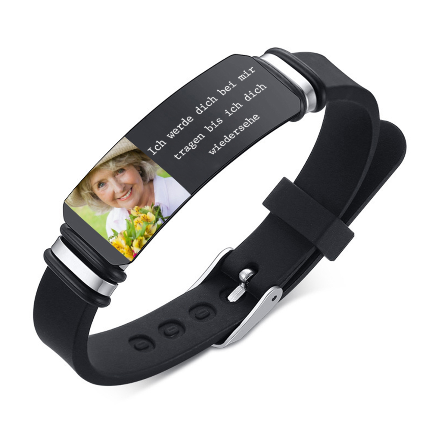 Herren Personalisiertes 1 Foto Edelstahl Armband -Ich werde dich bei mir tragen bis ich dich wiedersehe- Gedenk-Armband