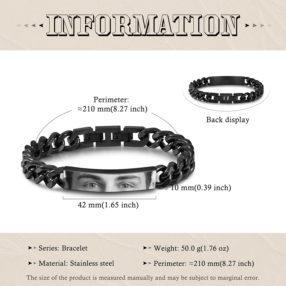 Herren Personalisiertes 1 Foto Edelstahl Augenfoto Armband