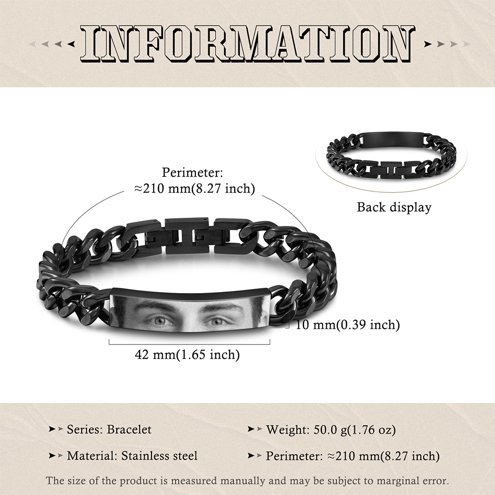 Herren Personalisiertes 1 Foto Edelstahl Augenfoto Armband