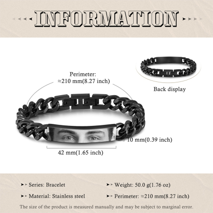 Herren Personalisiertes 1 Foto Edelstahl Augenfoto Armband