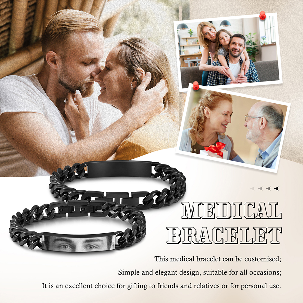 Herren Personalisiertes 1 Foto Edelstahl Augenfoto Armband
