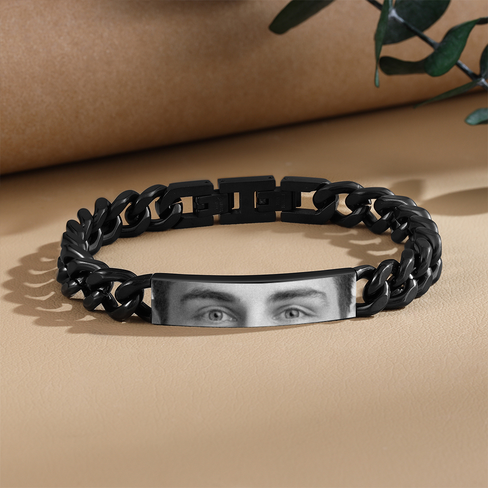 Herren Personalisiertes 1 Foto Edelstahl Augenfoto Armband