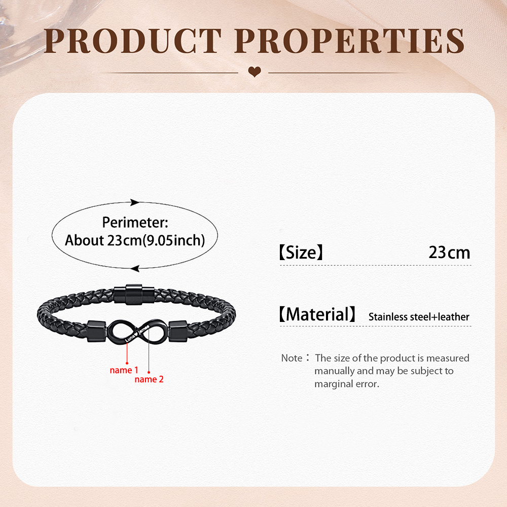 Herren Personalisierte 2 Namen Leder Infinity Armband