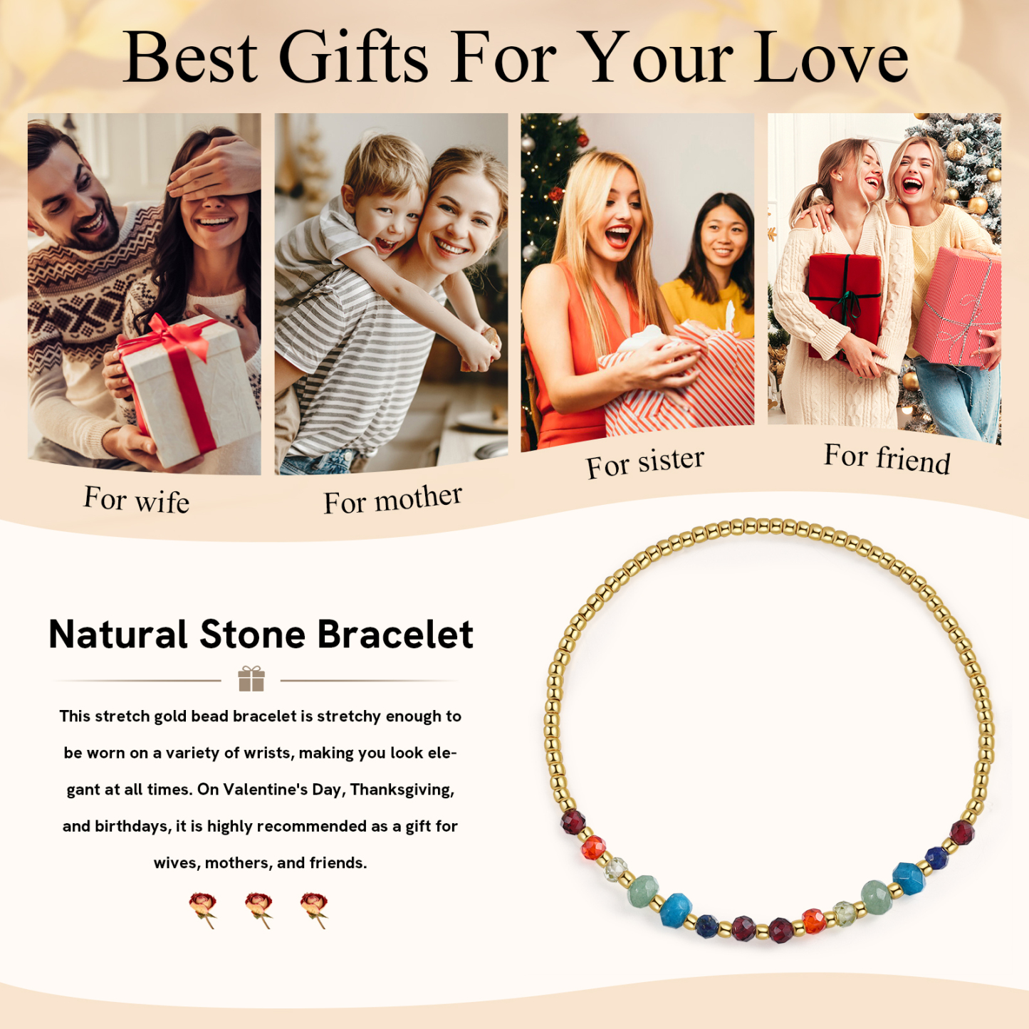 Bunter Naturstein Glasperlen Armband-An meine Tochter, vergiss nie, wie sehr ich dich liebe-Geschenk mit Nachrichtenkarte 