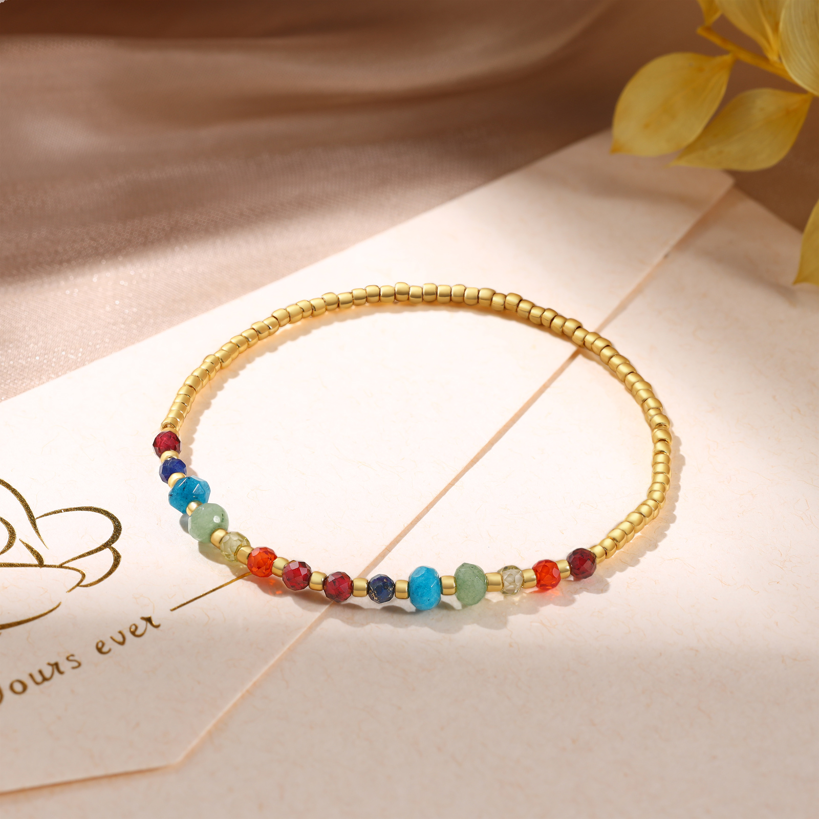 Bunter Naturstein Glasperlen Armband-An meine Tochter, vergiss nie, wie sehr ich dich liebe-Geschenk mit Nachrichtenkarte 