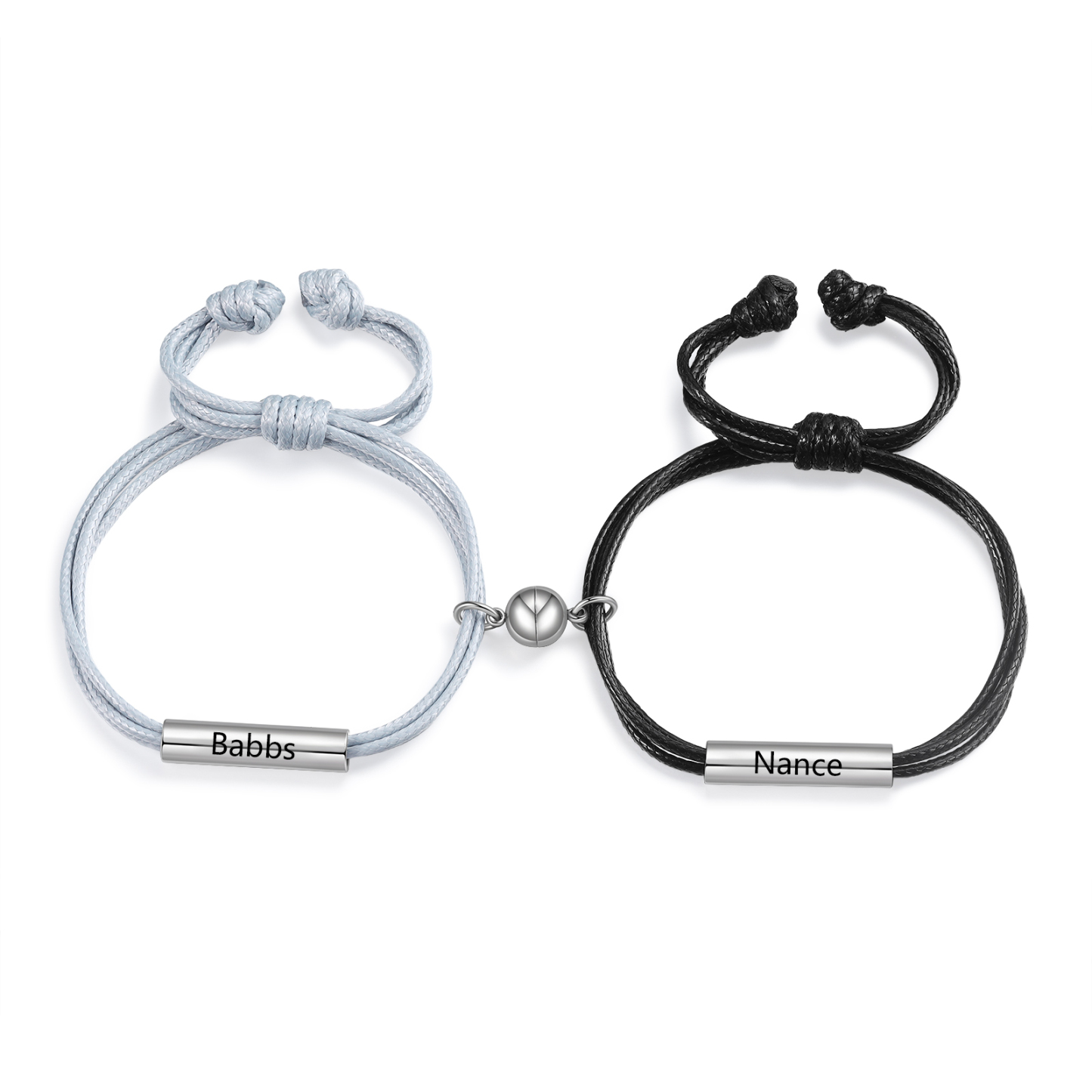 Personalisierte 2 Namen Magnetisches Partner Armband Armbänder Set aus Edelstahl und PU Leder Geschenk für Paare
