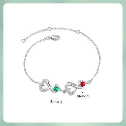 Personalisierte 2 Namen Infinity Armband mit 2 Geburtssteinen