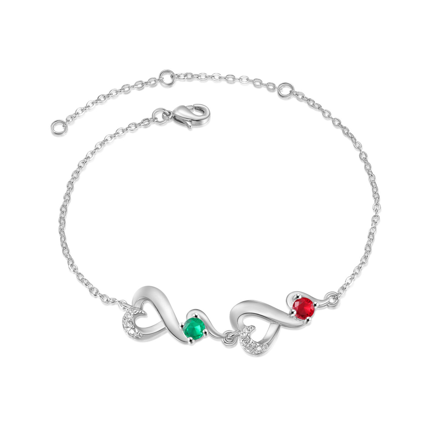 Personalisierte 2 Namen Infinity Armband mit 2 Geburtssteinen
