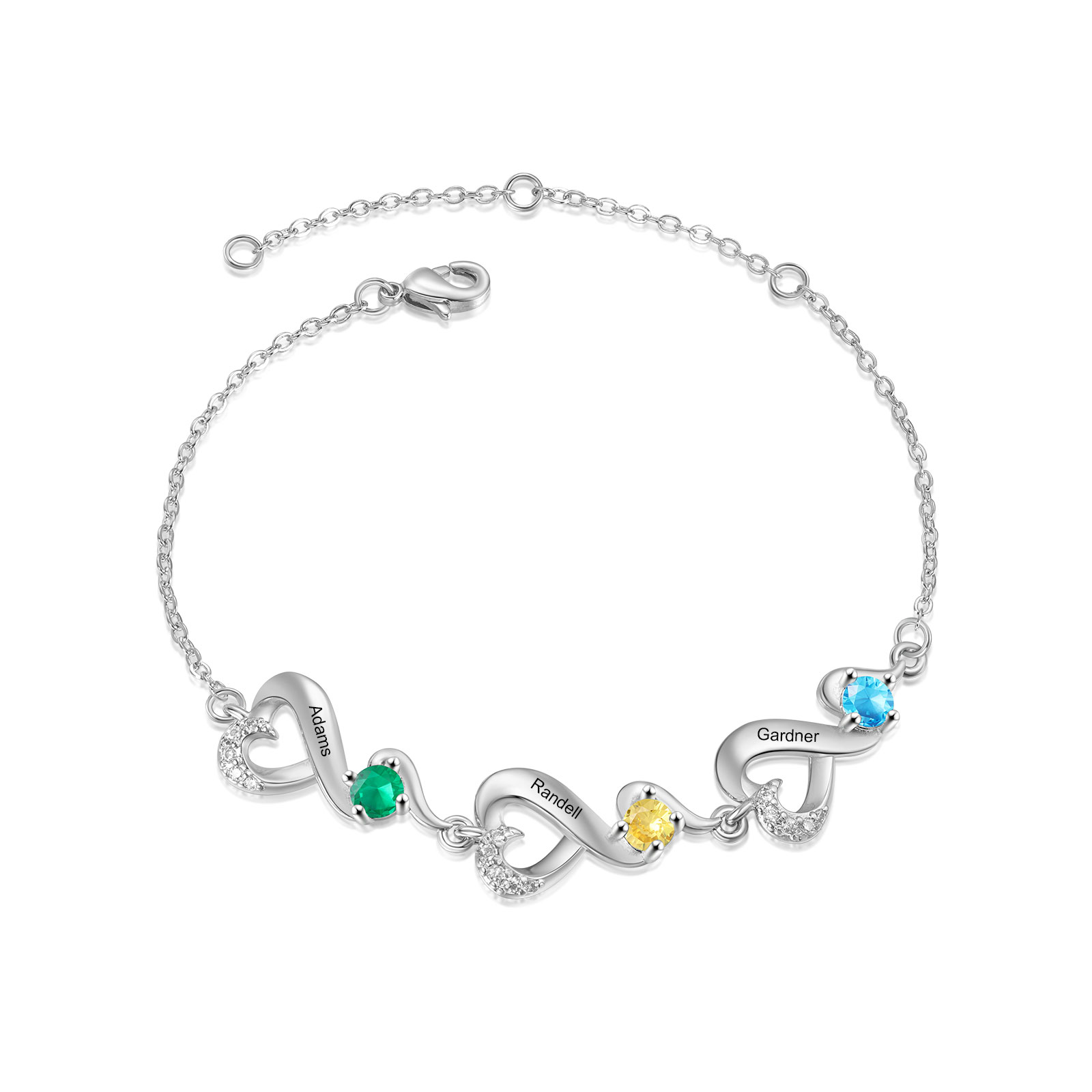 [Copy]Personalisierte 2 Namen Infinity Armband mit 2 Geburtssteinen