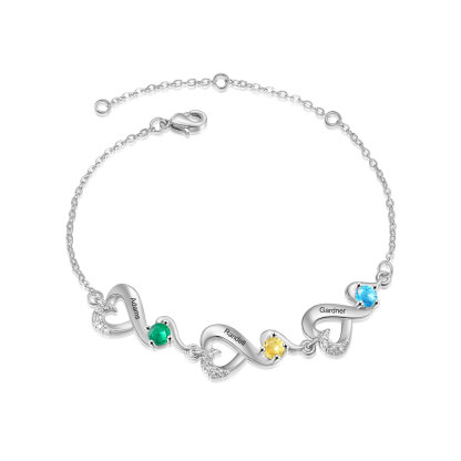 [Copy]Personalisierte 2 Namen Infinity Armband mit 2 Geburtssteinen