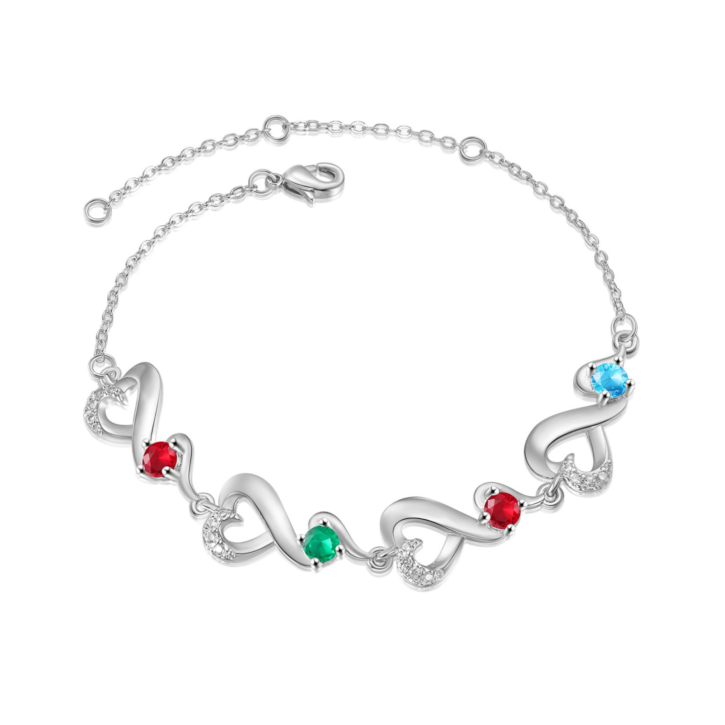 Personalisierte 4 Namen Infinity Armband mit 4 Geburtssteinen