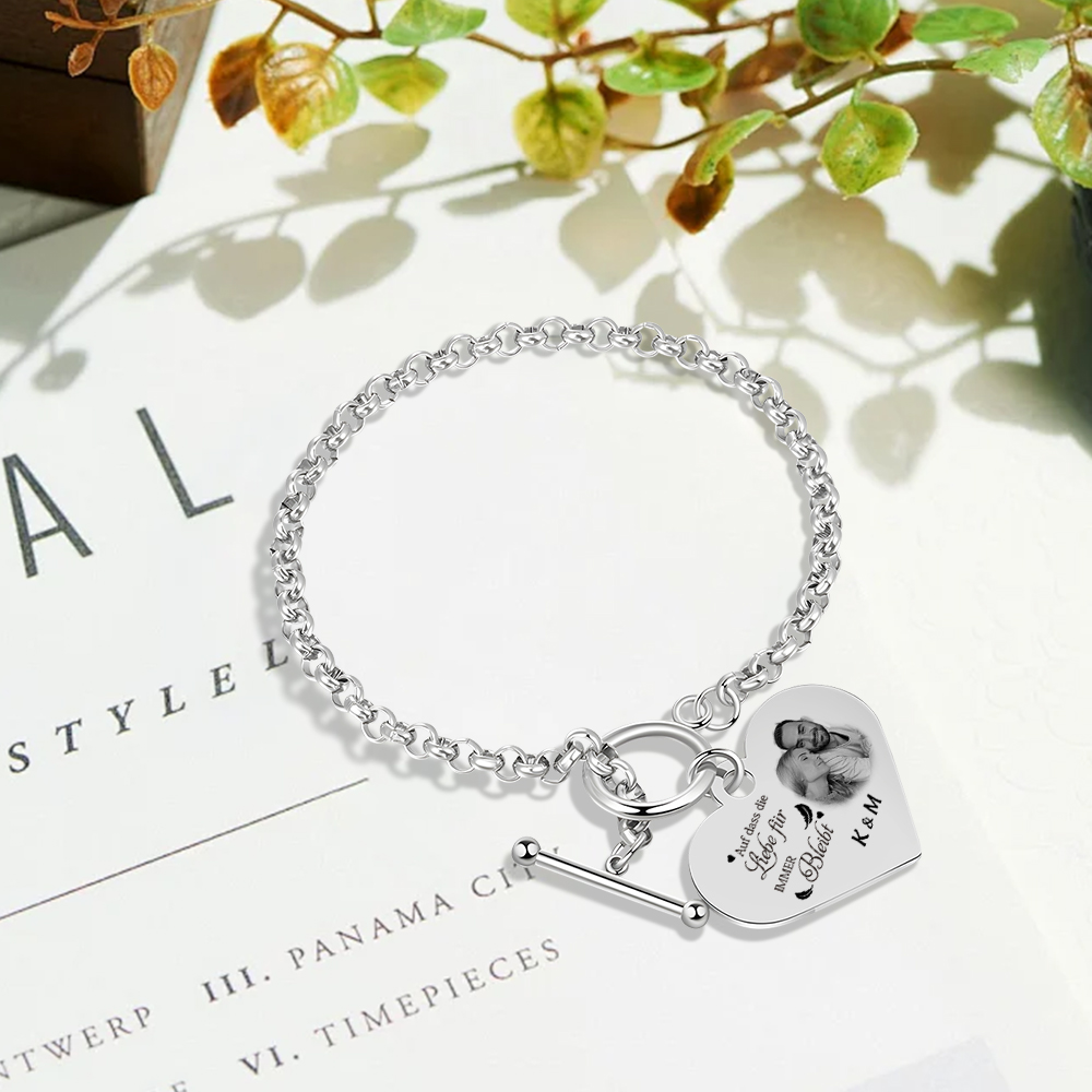 Personalisierbares Armband mit Gravur - Auf dass die Liebe für immer bleibt - Geschenk mit Nachrichtenkarte