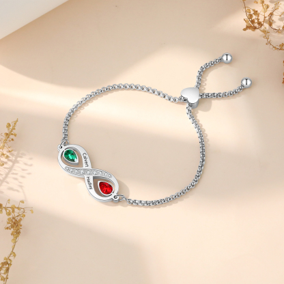 Personalisierte 2 Namen & 2 Geburtssteine Infinity Handseil Armband