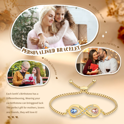 Personalisierte 2 Namen & 2 Geburtssteine Infinity Handseil Armband