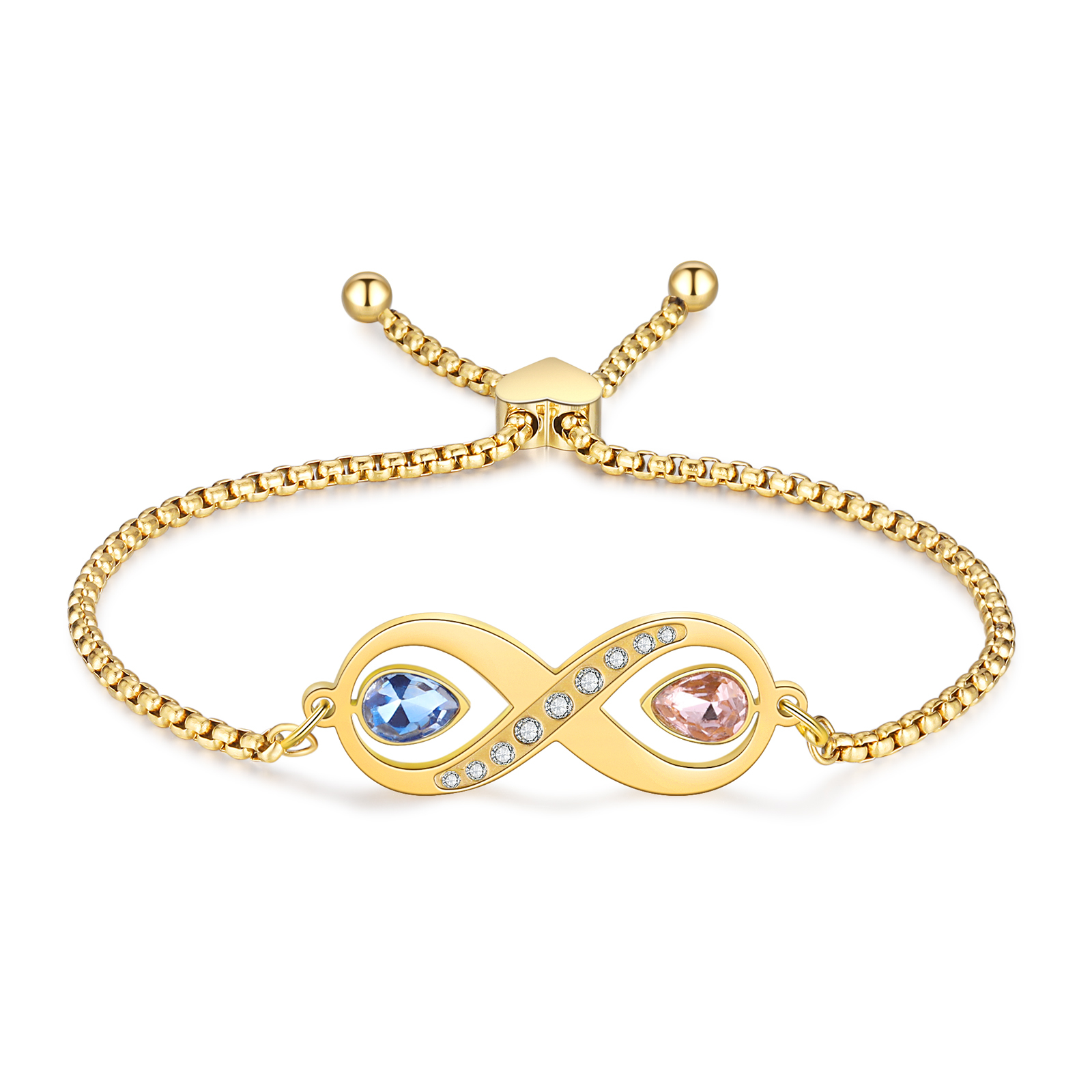 Personalisierte 2 Namen & 2 Geburtssteine Infinity Handseil Armband