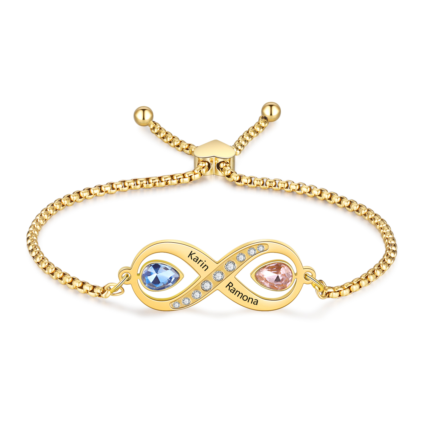 Personalisierte 2 Namen & 2 Geburtssteine Infinity Handseil Armband