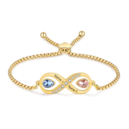 Personalisierte 2 Namen & 2 Geburtssteine Infinity Handseil Armband