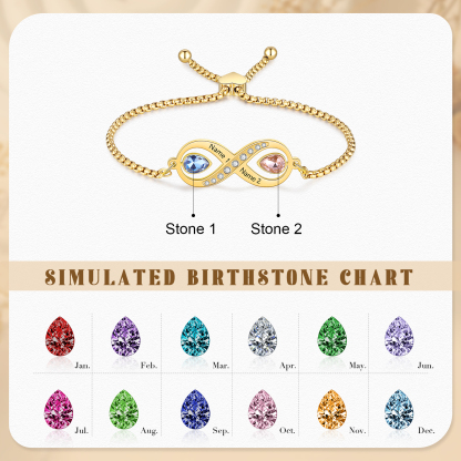 Personalisierte 2 Namen & 2 Geburtssteine Infinity Handseil Armband