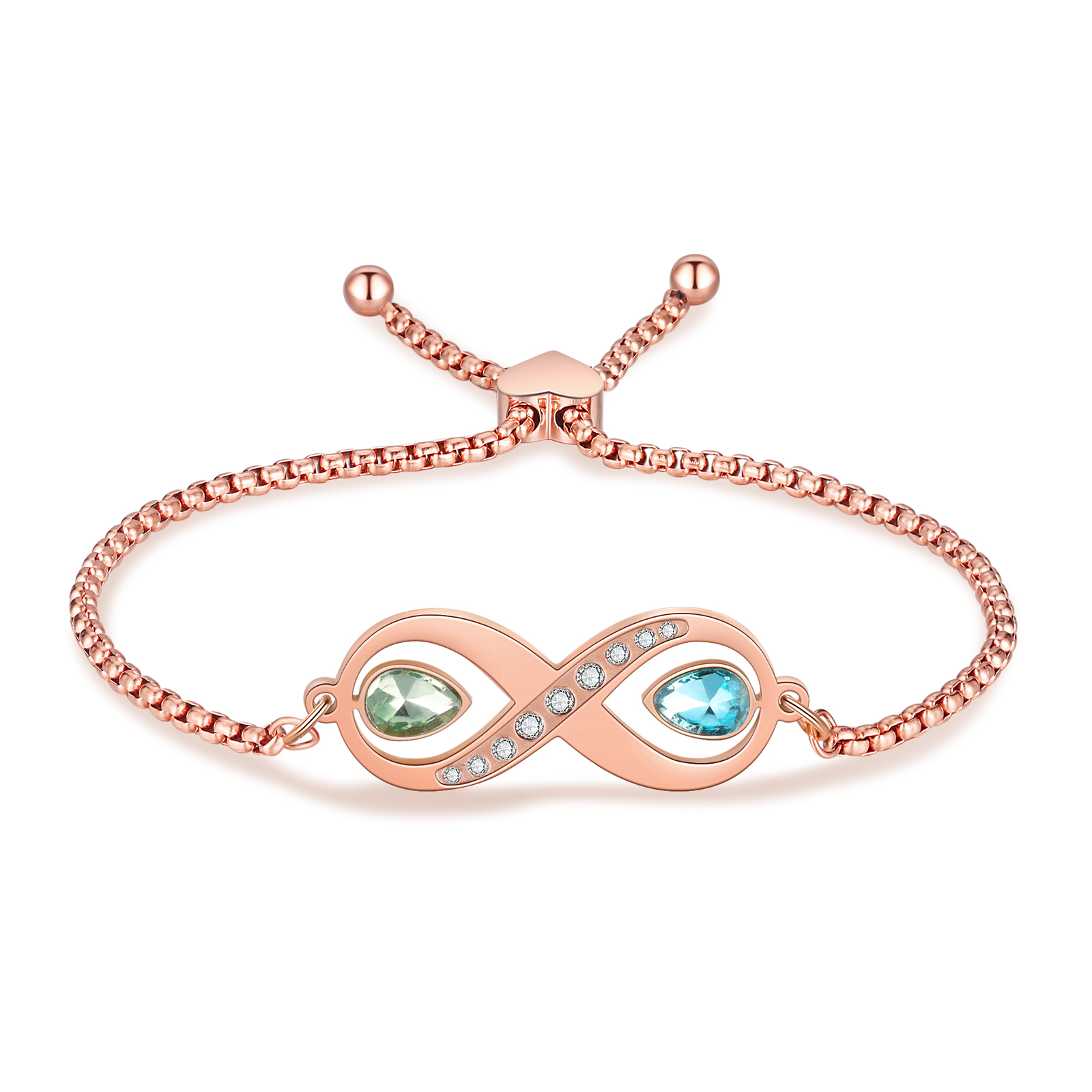 Personalisierte 2 Namen & 2 Geburtssteine Infinity Handseil Armband
