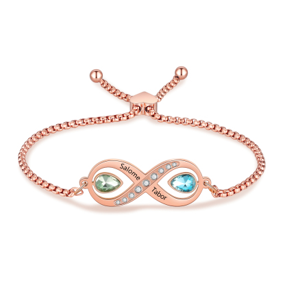 Personalisierte 2 Namen & 2 Geburtssteine Infinity Handseil Armband