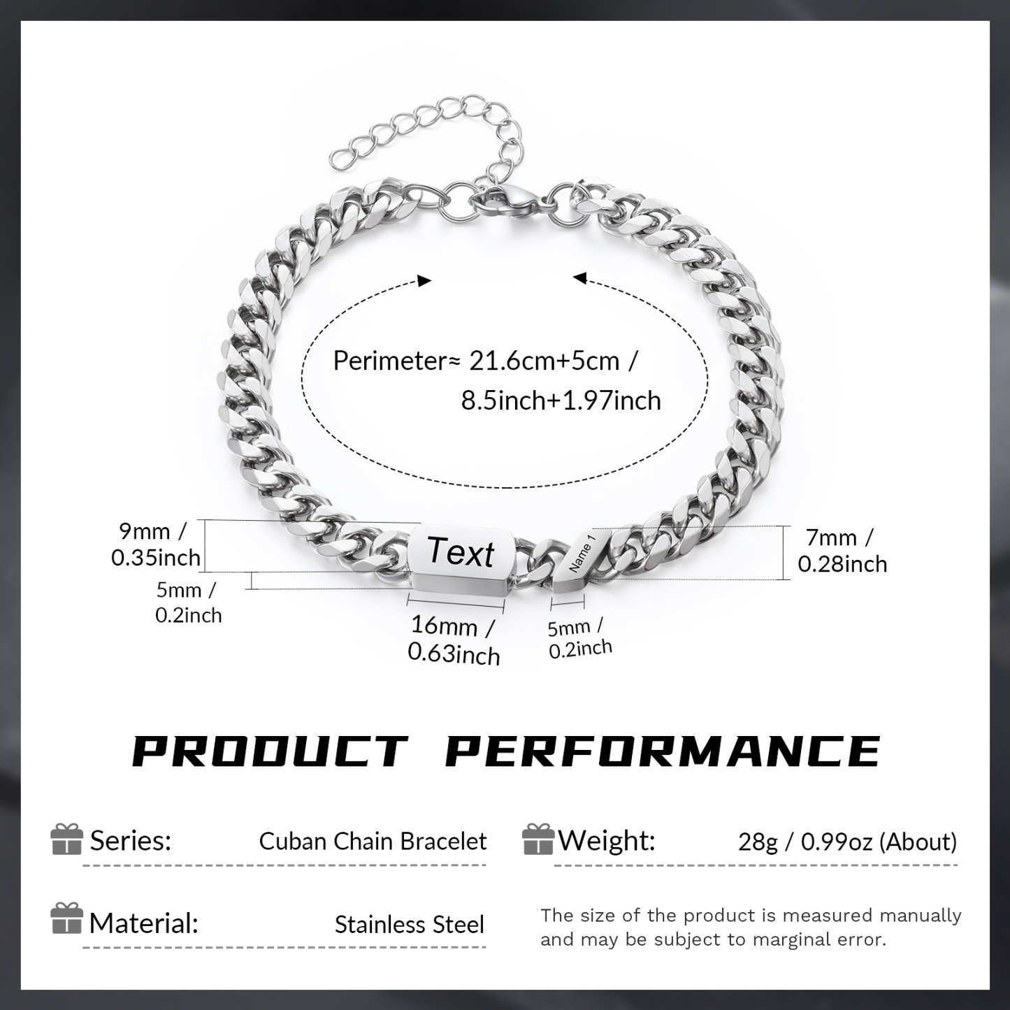 Herren Personalisierte 1 Namen Edelstahl Armband mit Text