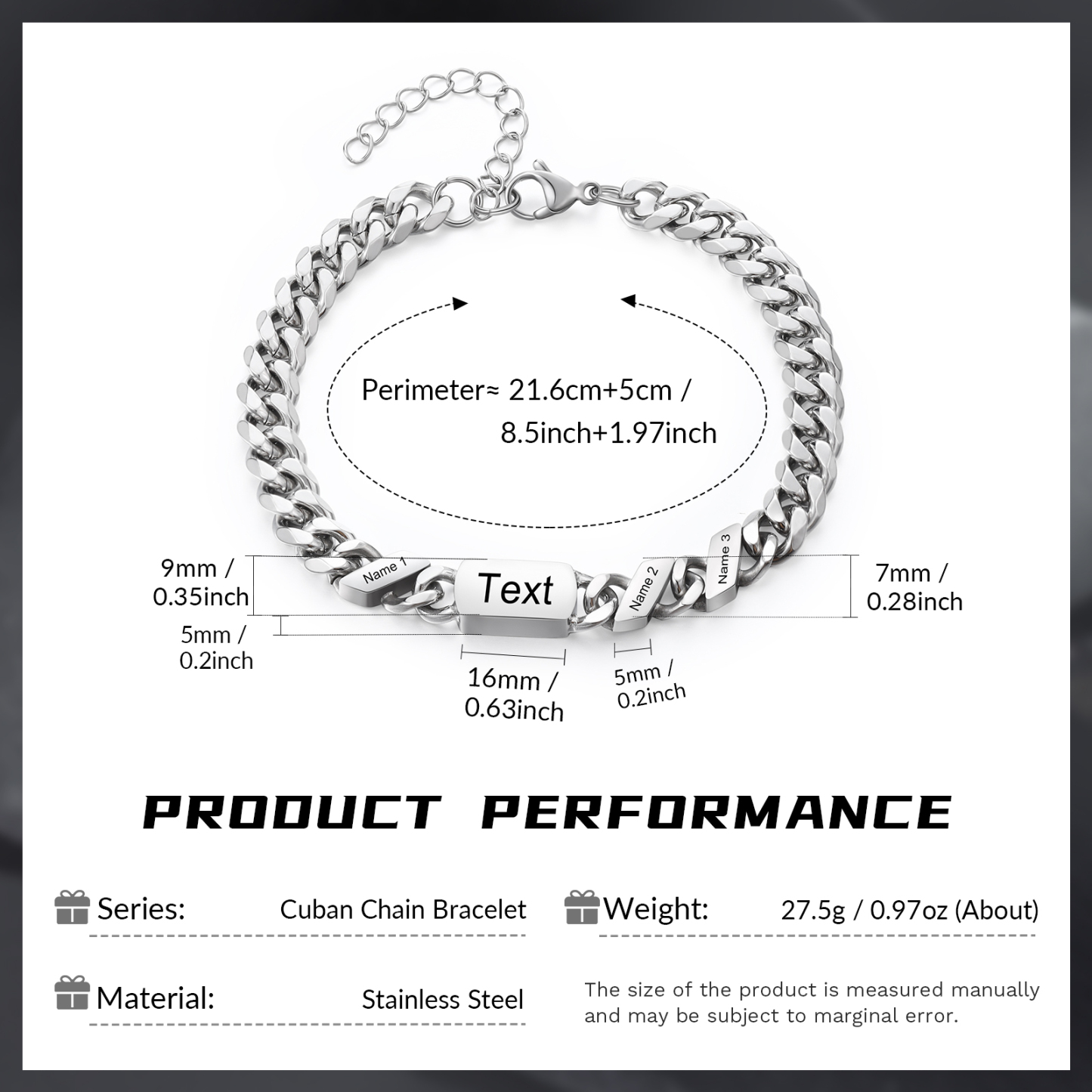 Herren Personalisierte 3 Namen Edelstahl Armband mit Text