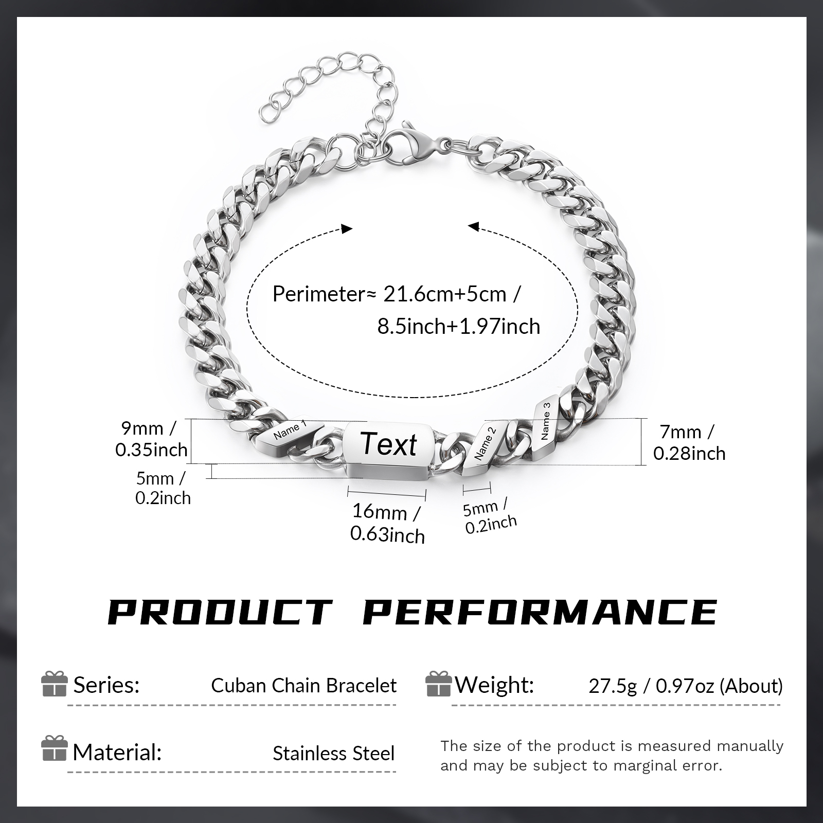 Herren Personalisierte 3 Namen Edelstahl Armband mit Text