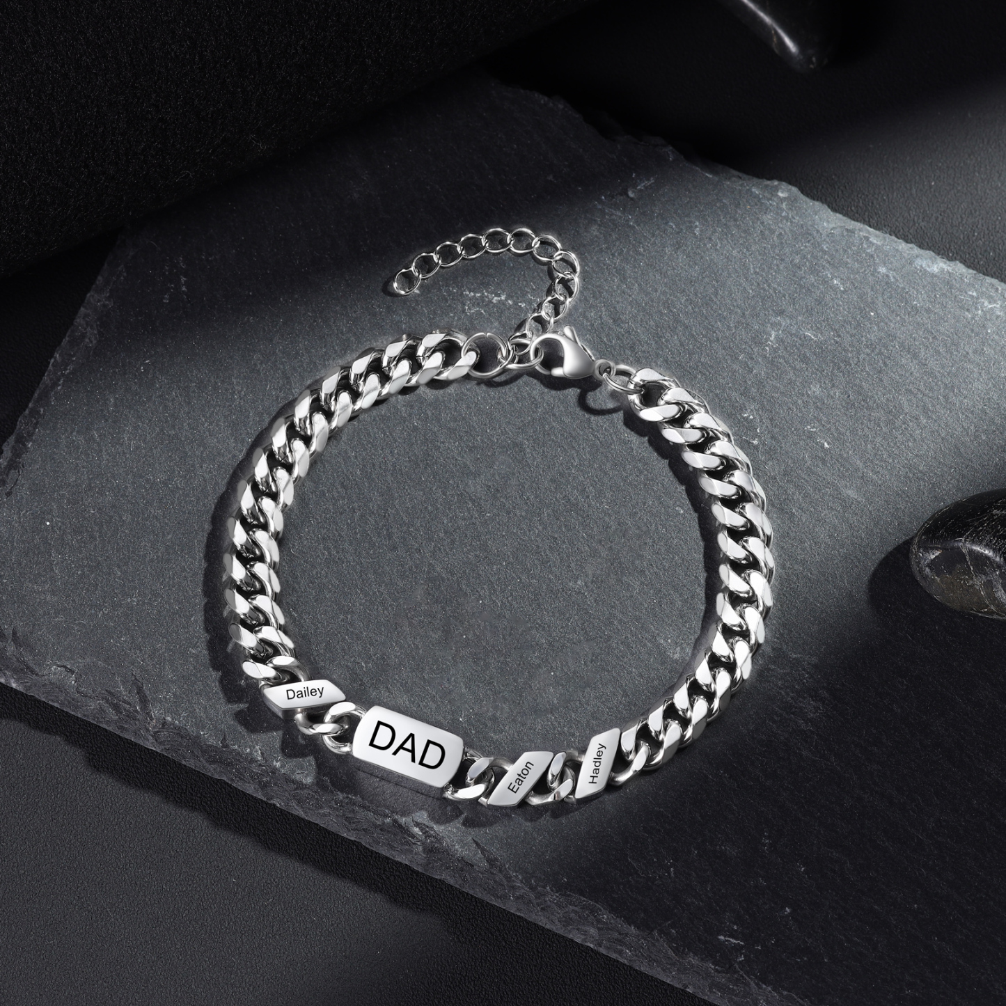 Herren Personalisierte 3 Namen Edelstahl Armband mit Text