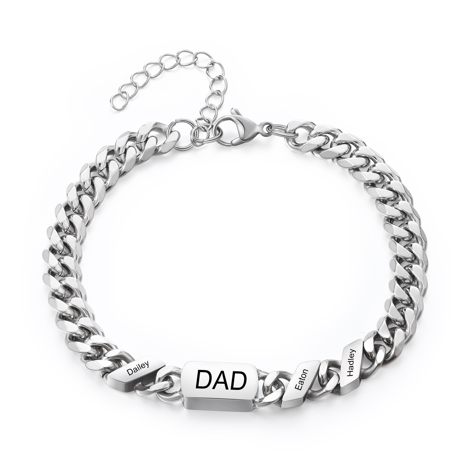Herren Personalisierte 3 Namen Edelstahl Armband mit Text