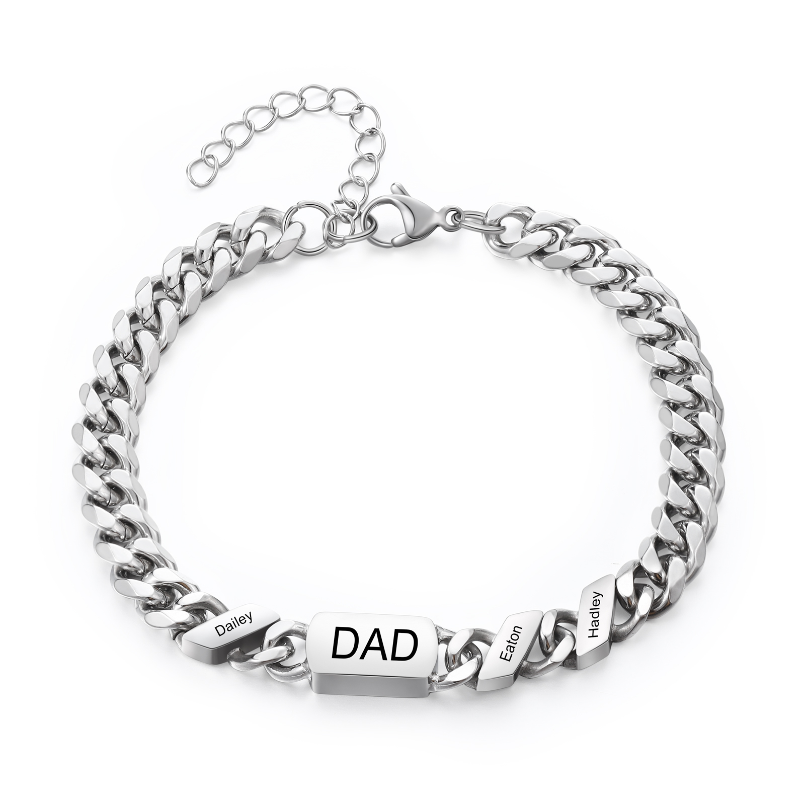 Herren Personalisierte 3 Namen Edelstahl Armband mit Text