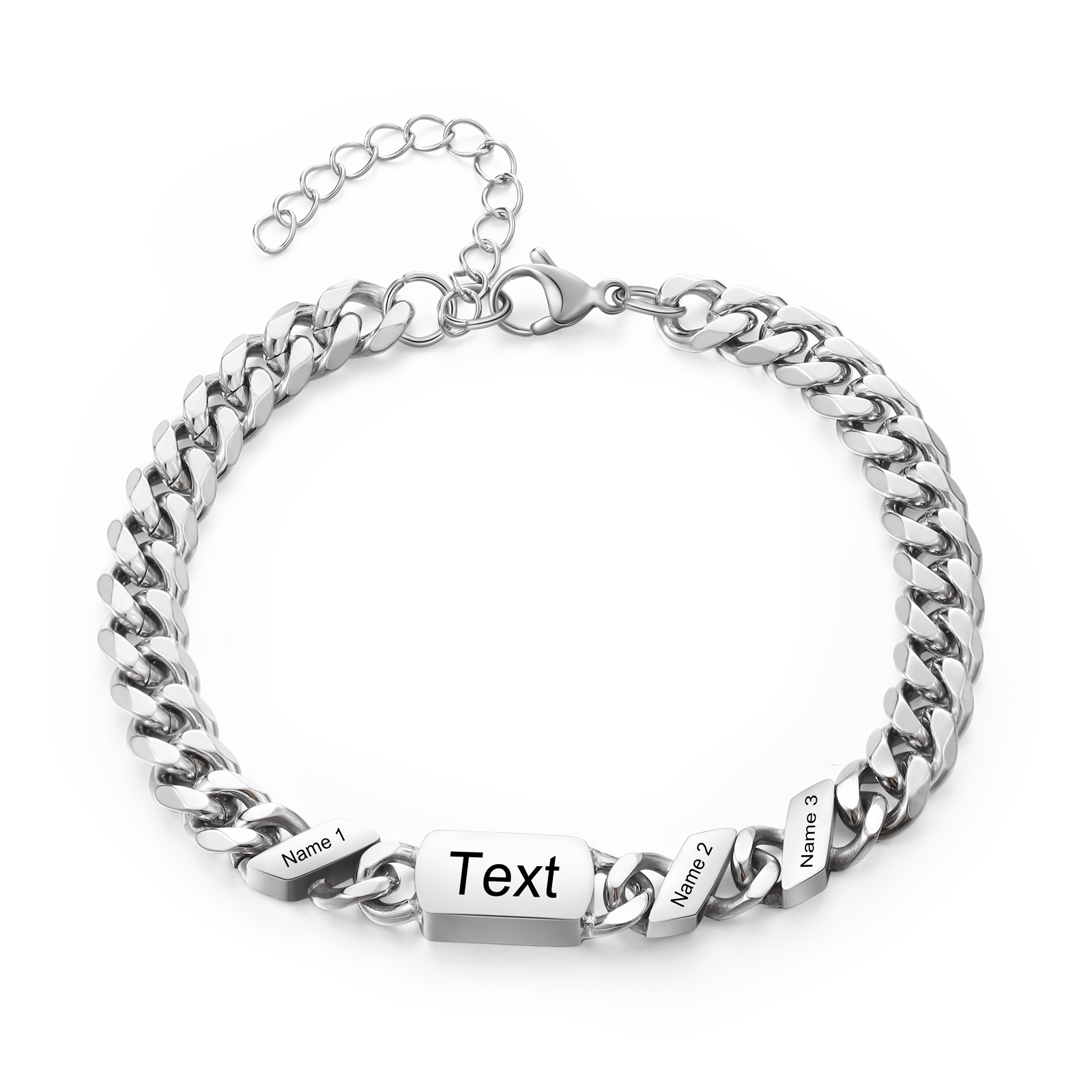 Herren Personalisierte 3 Namen Edelstahl Armband mit Text